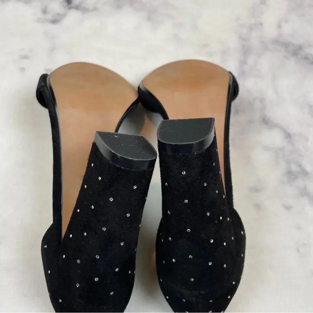 Anthropologie x RAYE Genesis Crystal Dot Suede Sandals Black Block Heel Sz 8
